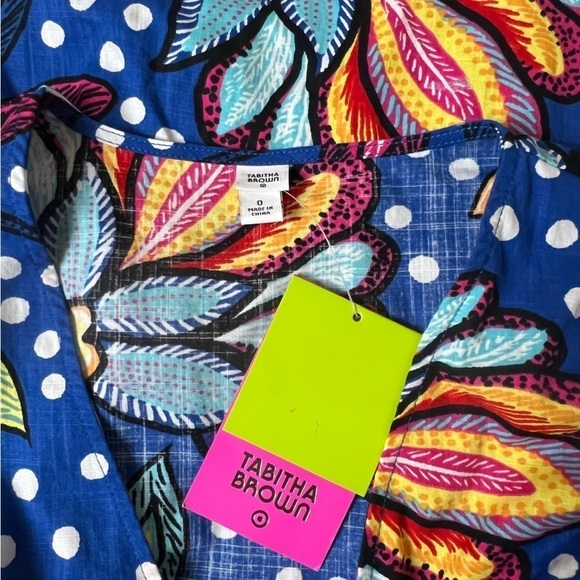 Tabitha Brown Blue Floral Polk Dot Maxi Dress Size Small - Picture 7 of 10